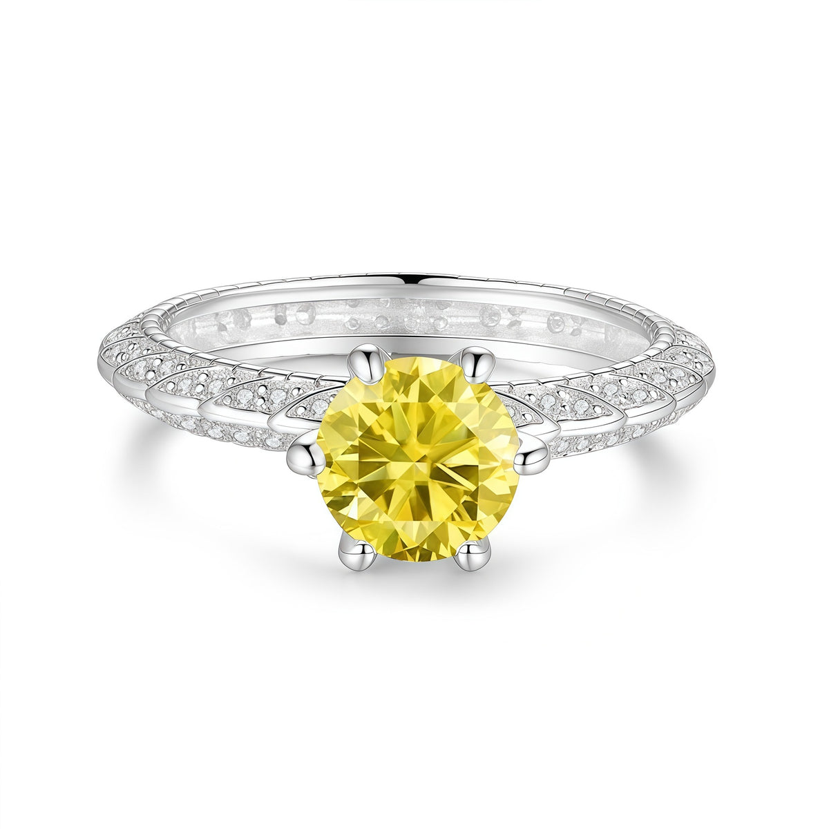 S925 Silver Six-Prong Ring with Colored Moissanite