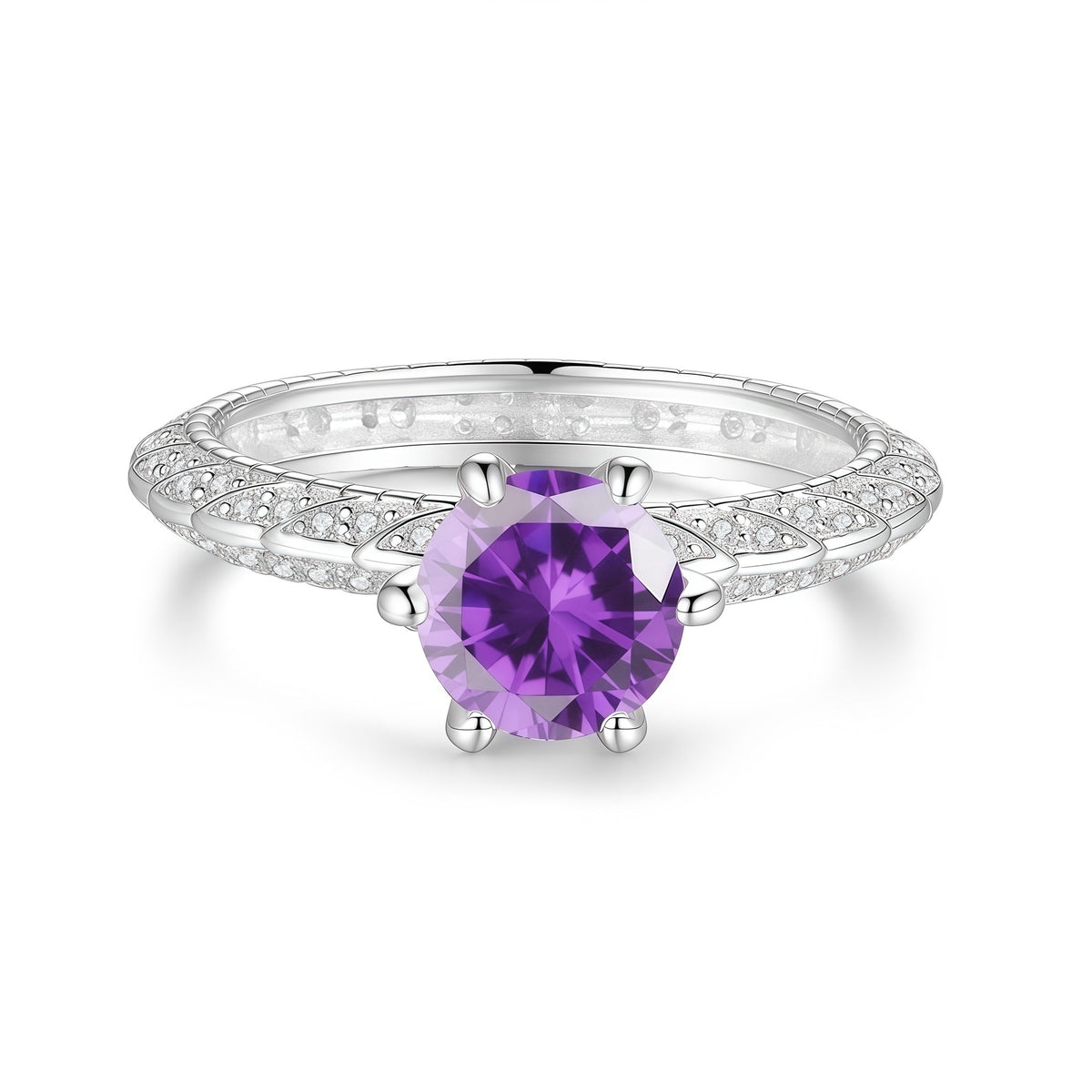 S925 Silver Six-Prong Ring with Colored Moissanite