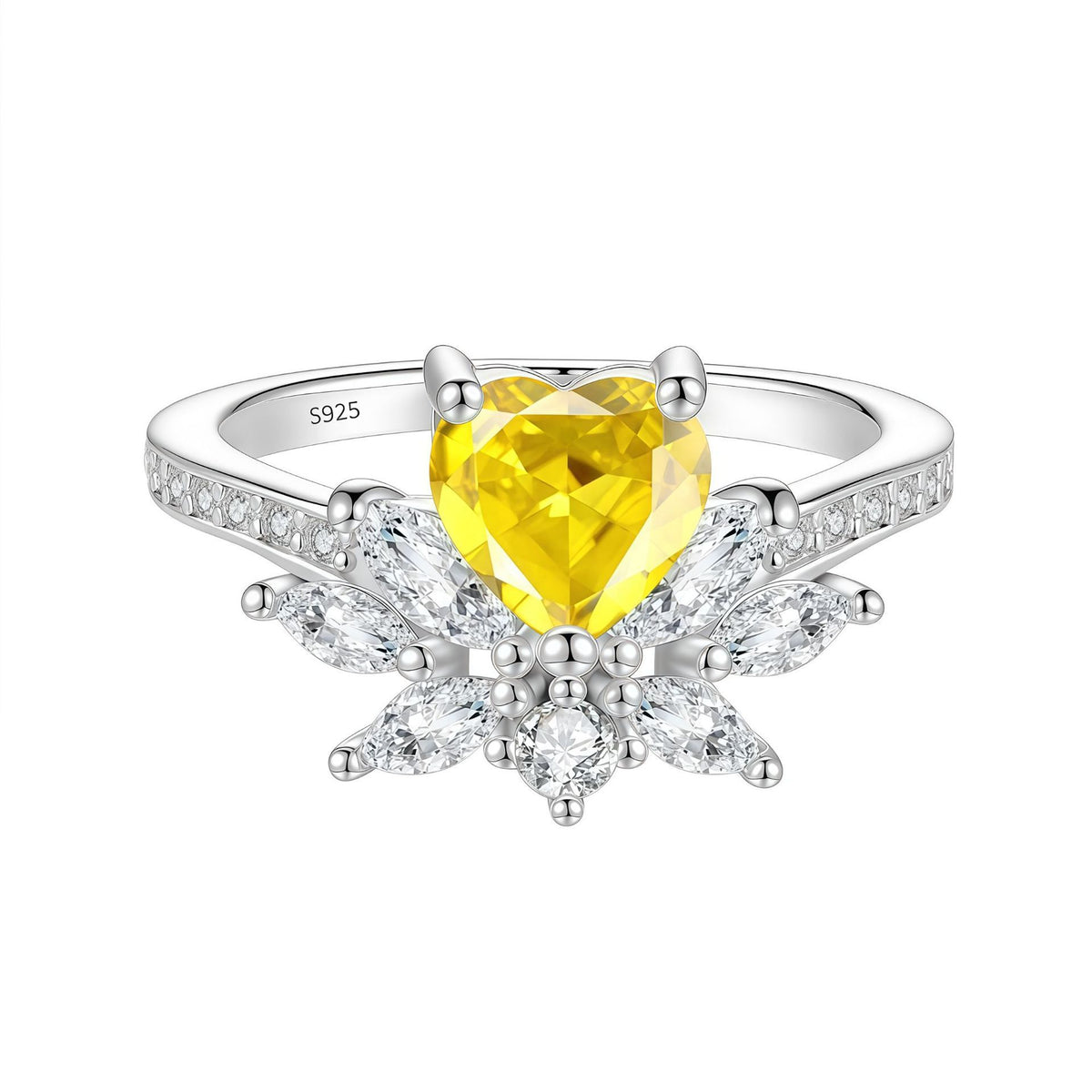 S925 Sterling Silver Six-Prong Round Colored Moissanite Ring