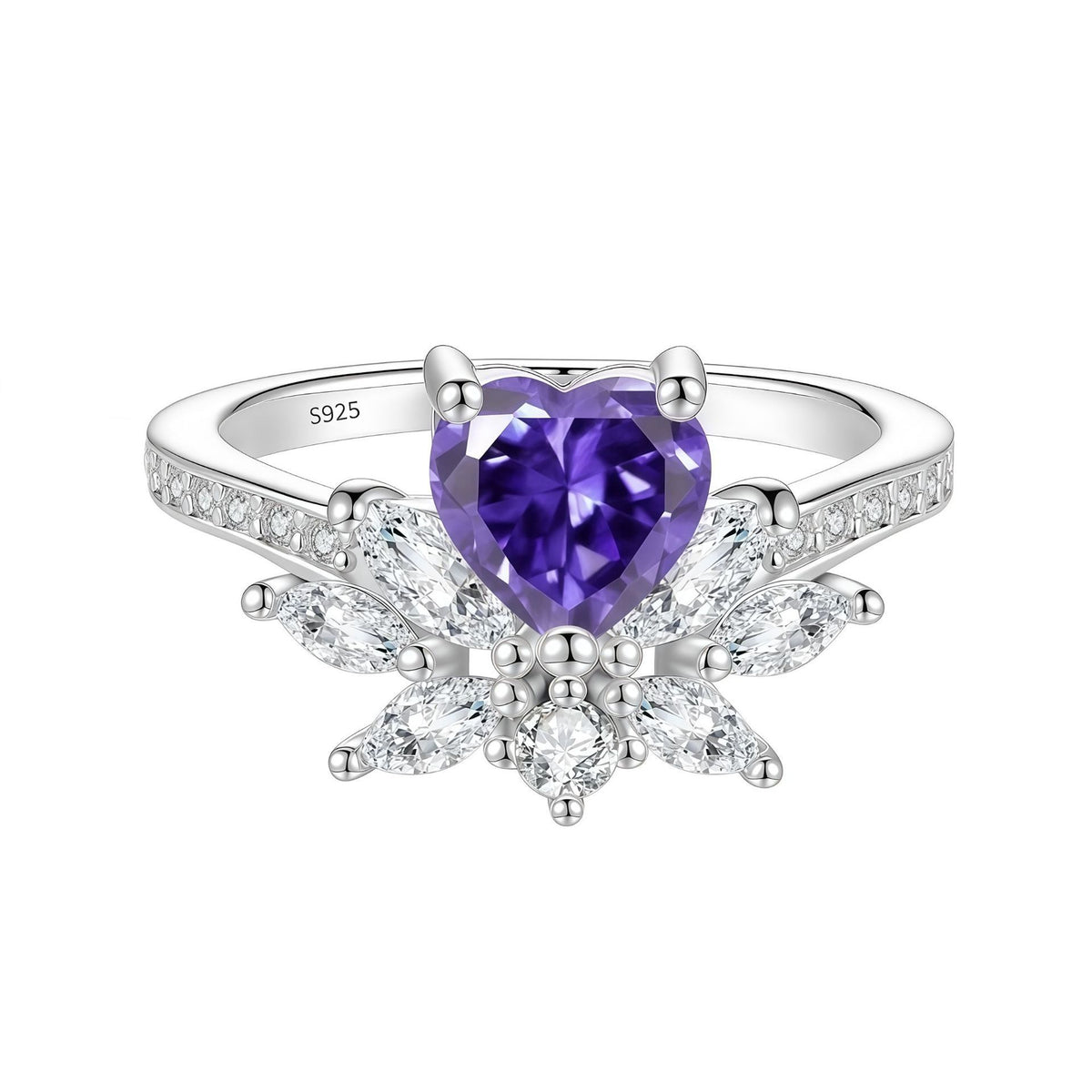 S925 Sterling Silver Six-Prong Round Colored Moissanite Ring
