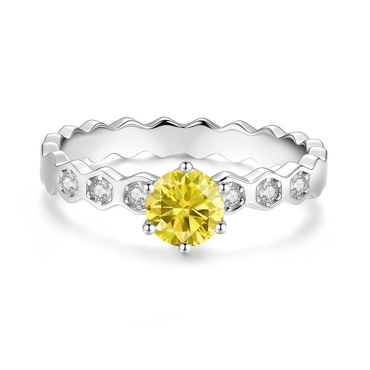 S925 Sterling Silver Moissanite Honeycomb Six-Prong Ring