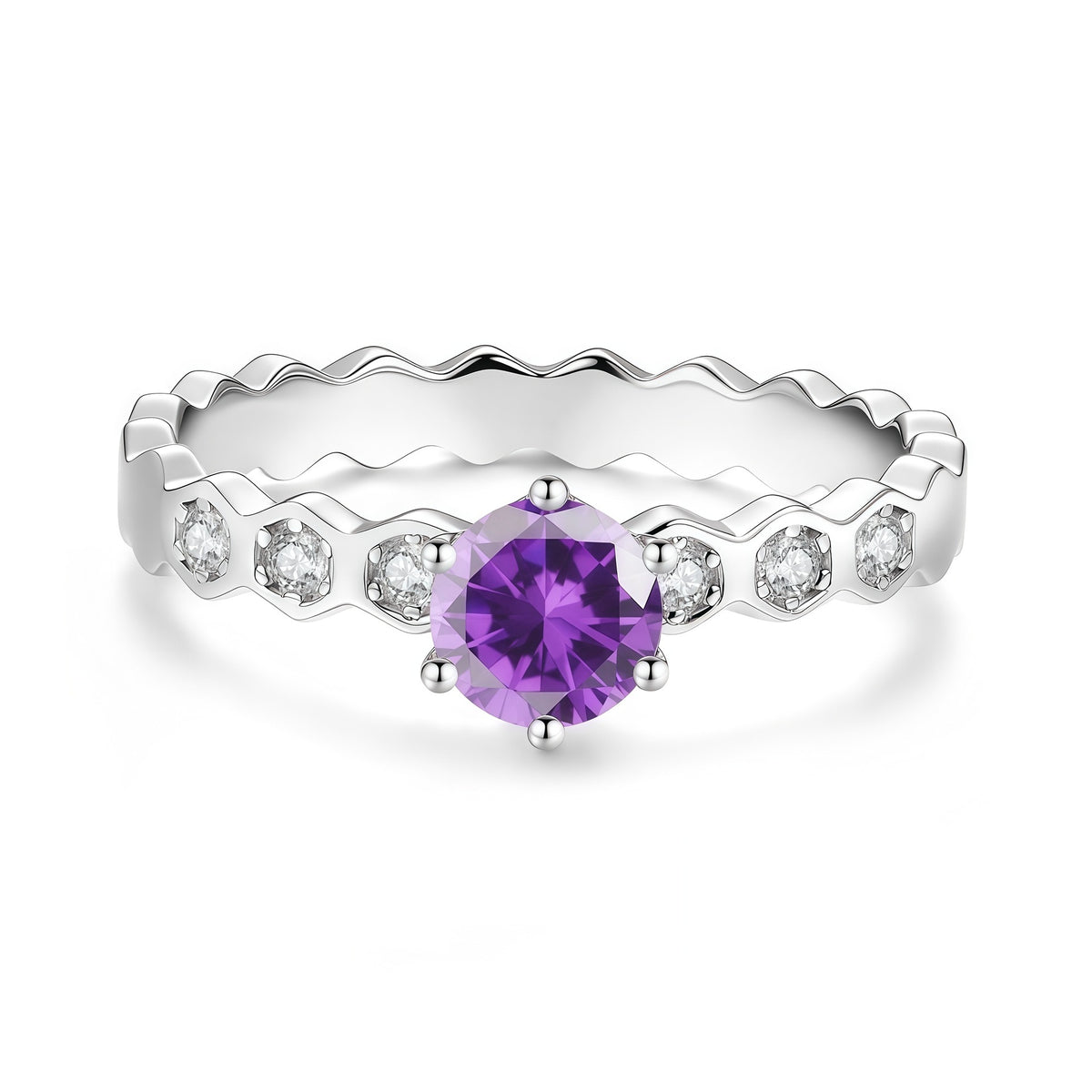 S925 Sterling Silver Moissanite Honeycomb Six-Prong Ring