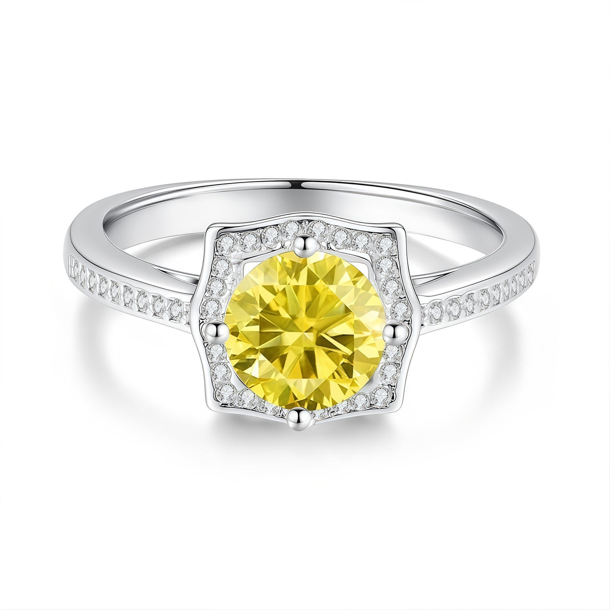 S925 Silver Ring with Square-Cut Colored Moissanite