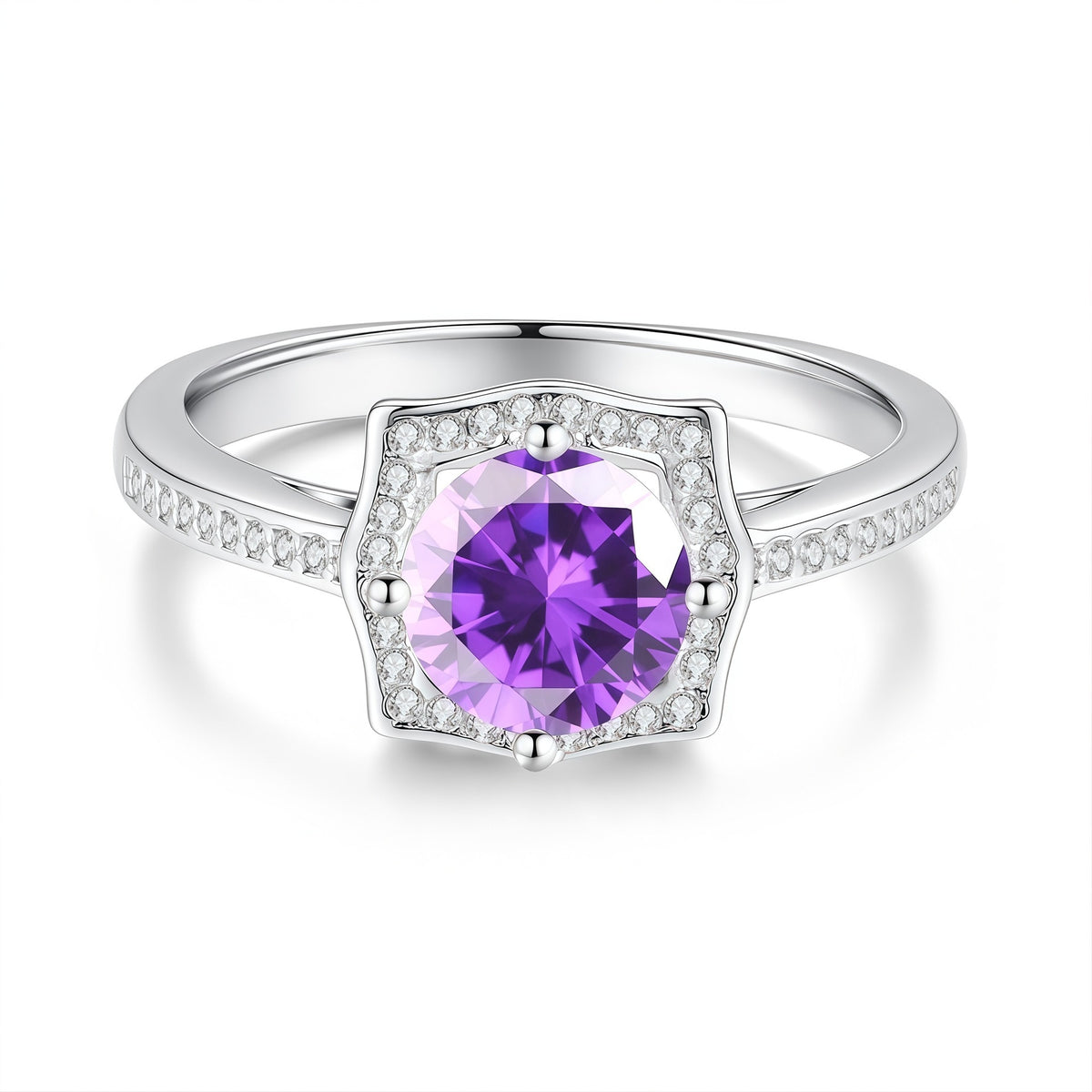 S925 Silver Ring with Square-Cut Colored Moissanite