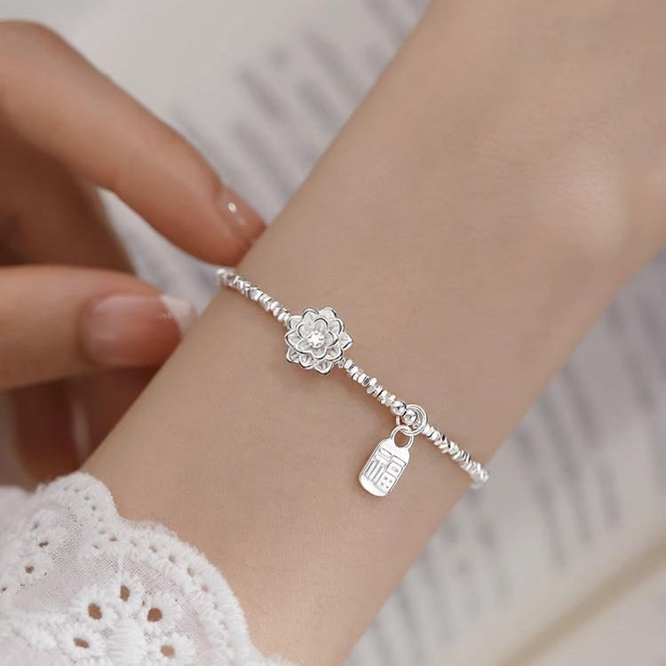 999 Silver Lotus Freshwater Pearl Bracelet - Silvery