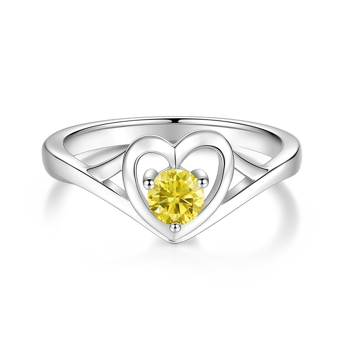 S925 Sterling Silver Heart-Shaped Colorful Moissanite Ring
