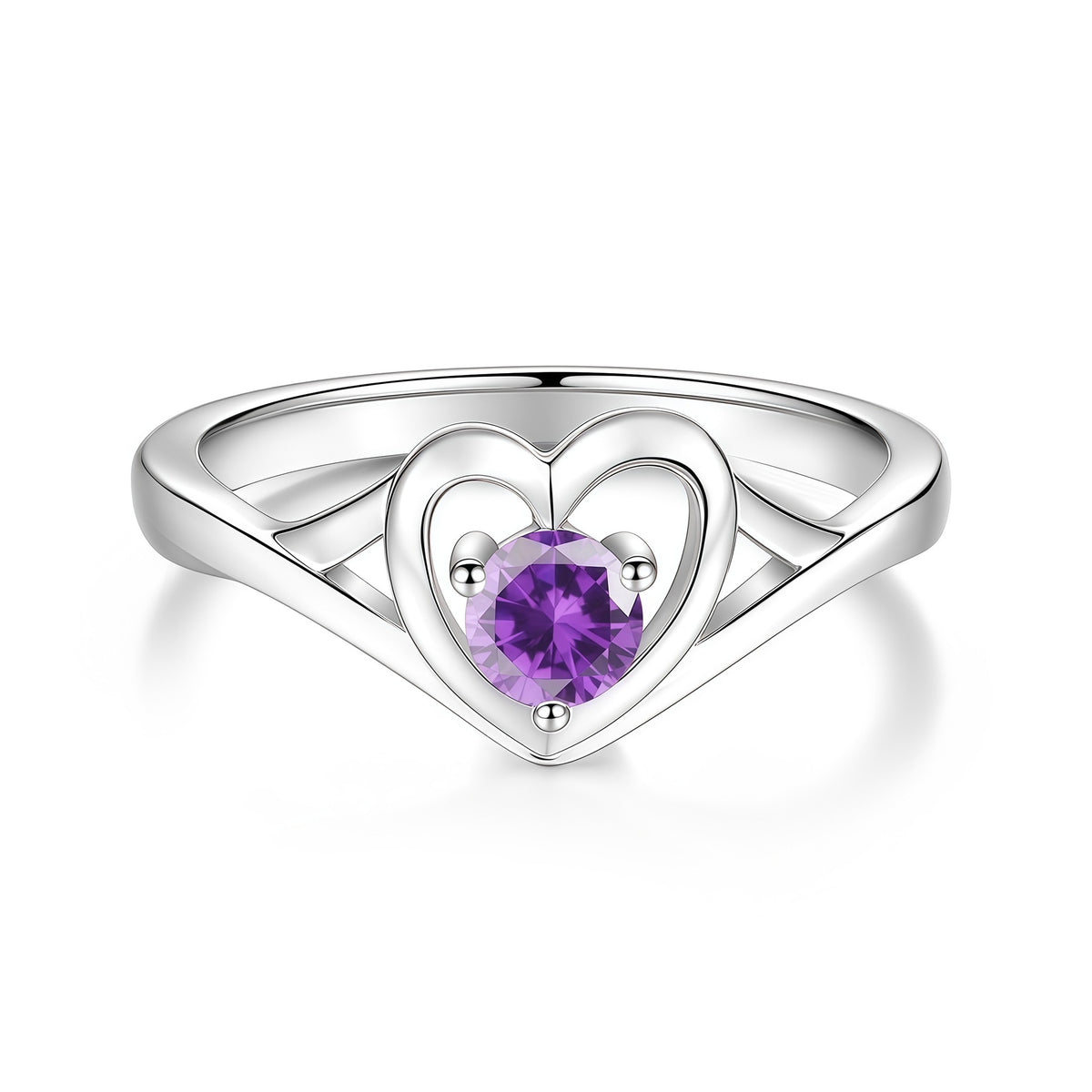 S925 Sterling Silver Heart-Shaped Colorful Moissanite Ring