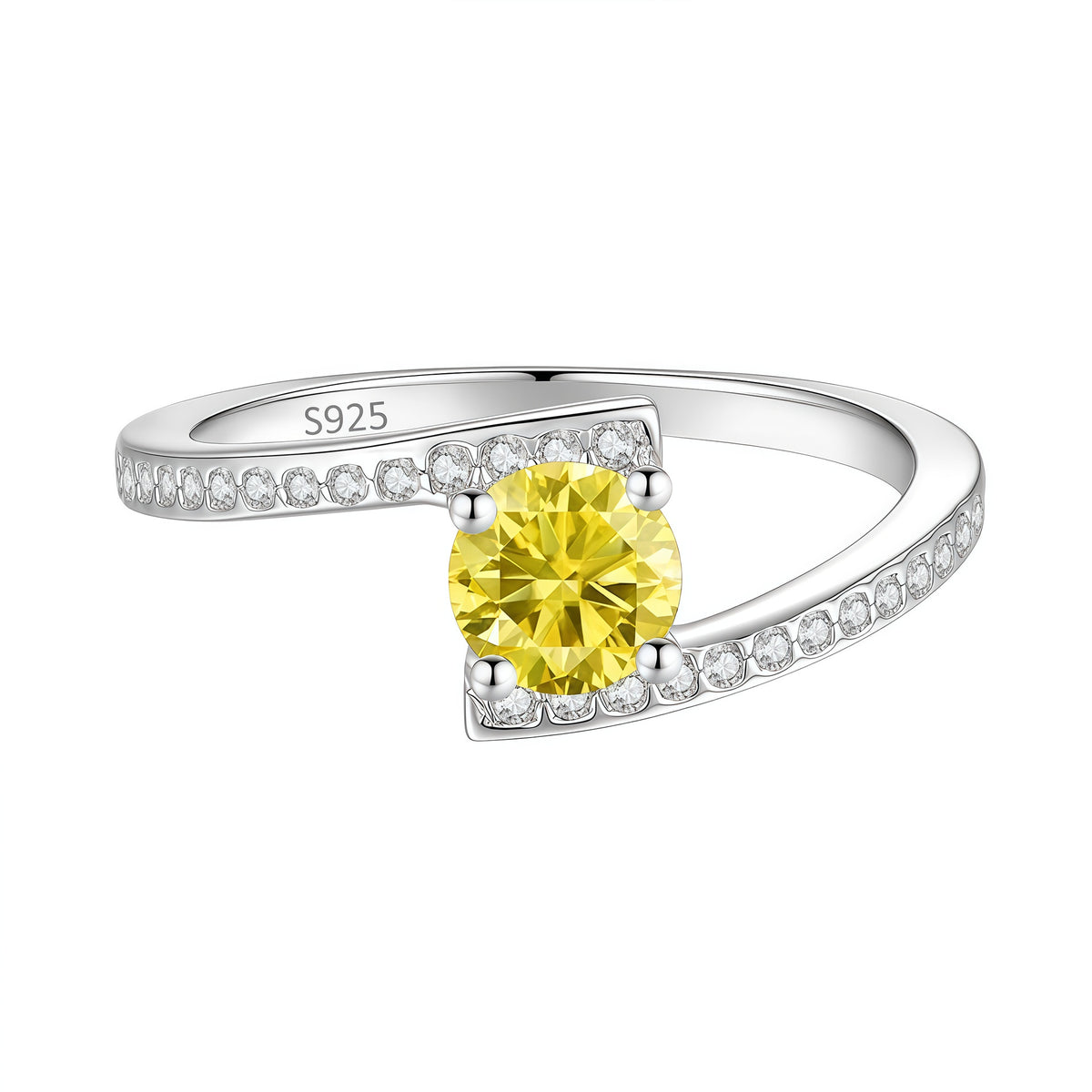 S925 Sterling Silver Four-Prong Ring with Colored Moissanite
