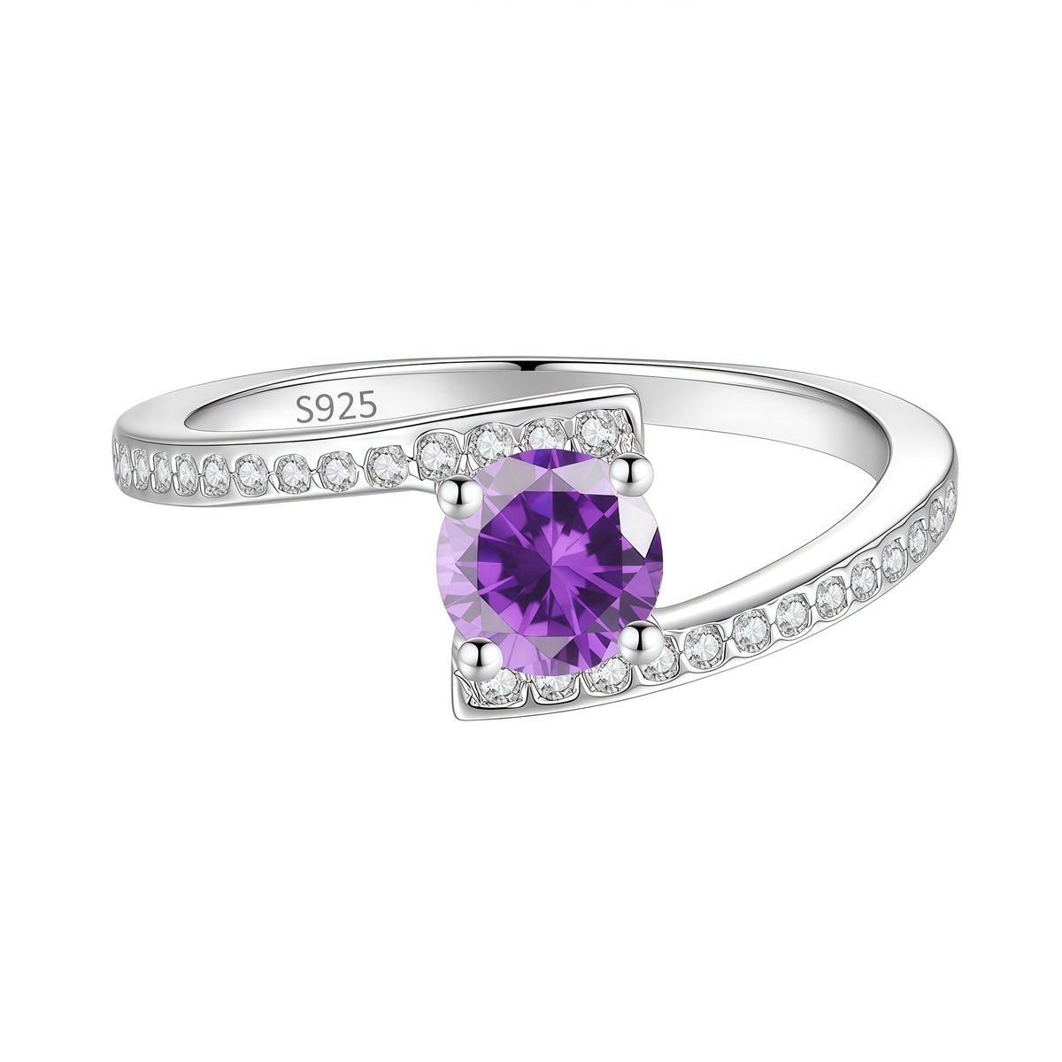 S925 Sterling Silver Four-Prong Ring with Colored Moissanite