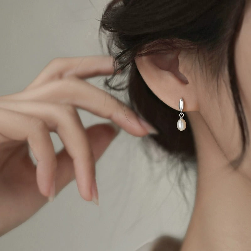S925 pure silver natural pearl earrings
