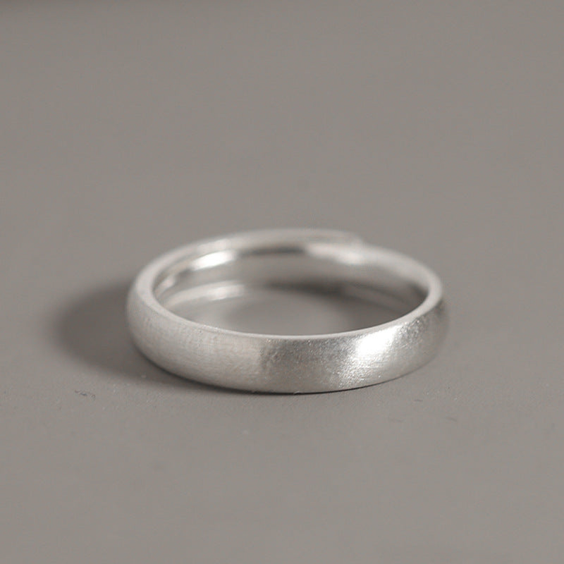 925 sterling silver frosted circle couple ring - silvery