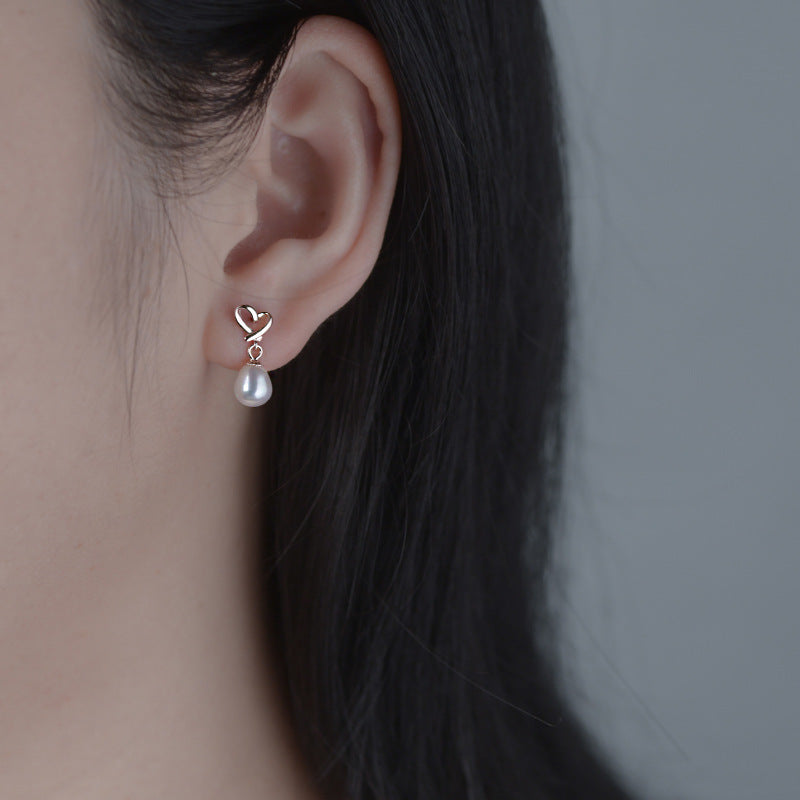 S925 sterling silver freshwater pearl heart-shaped earrings