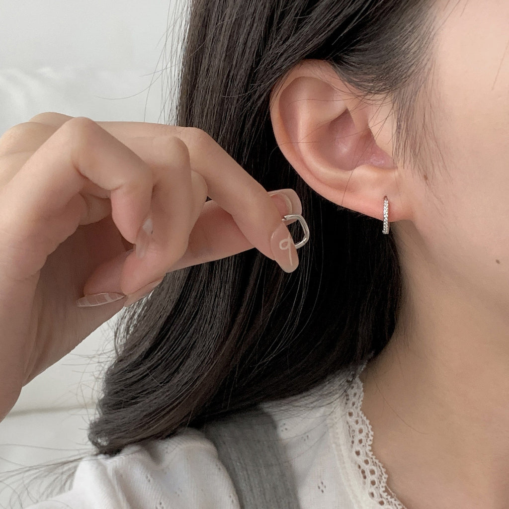 925 sterling silver square ear buckle - silvery