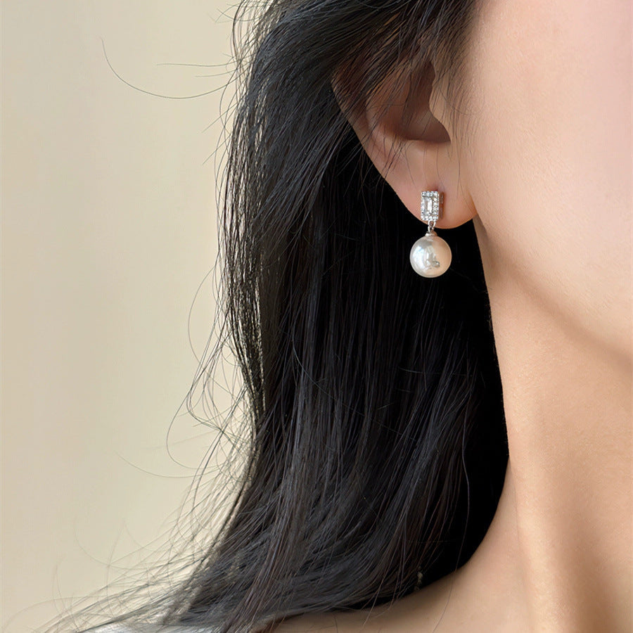 925 sterling silver pearl earrings - silvery