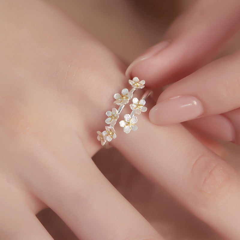 925 sterling silver flower opening ring - silvery