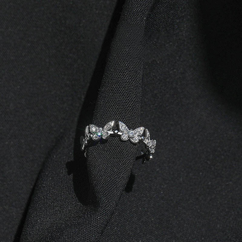 925 sterling silver butterfly set sparkling zirconium ring - silvery