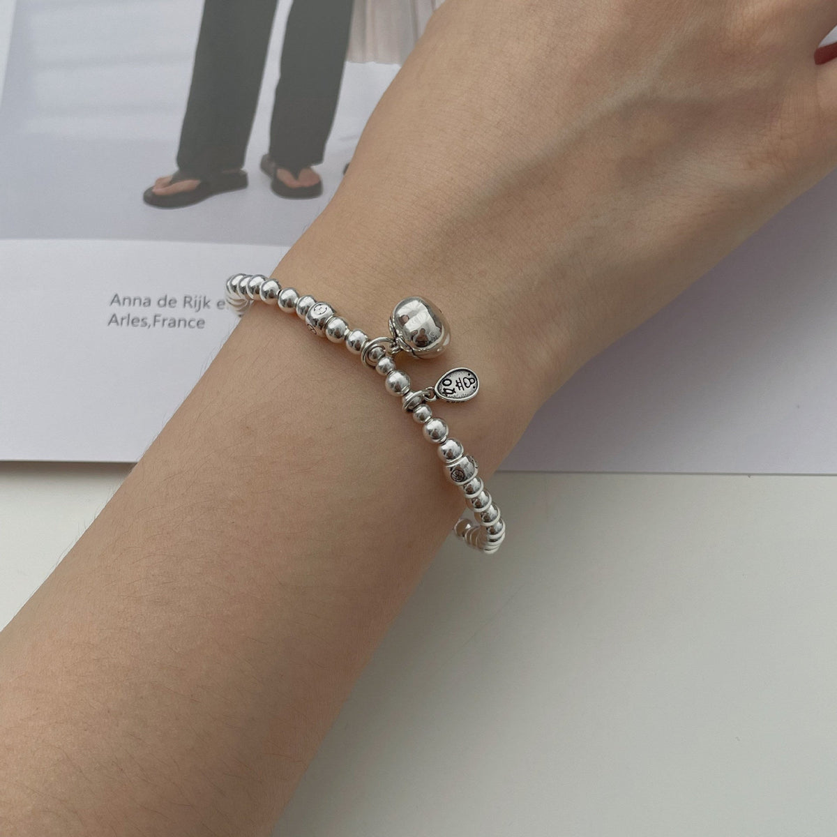 925 Silver Round Bead Bracelet - Silvery