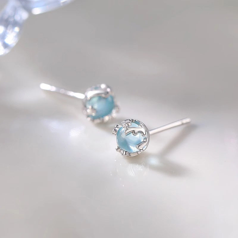 S925 sterling silver moonstone earrings - silvery