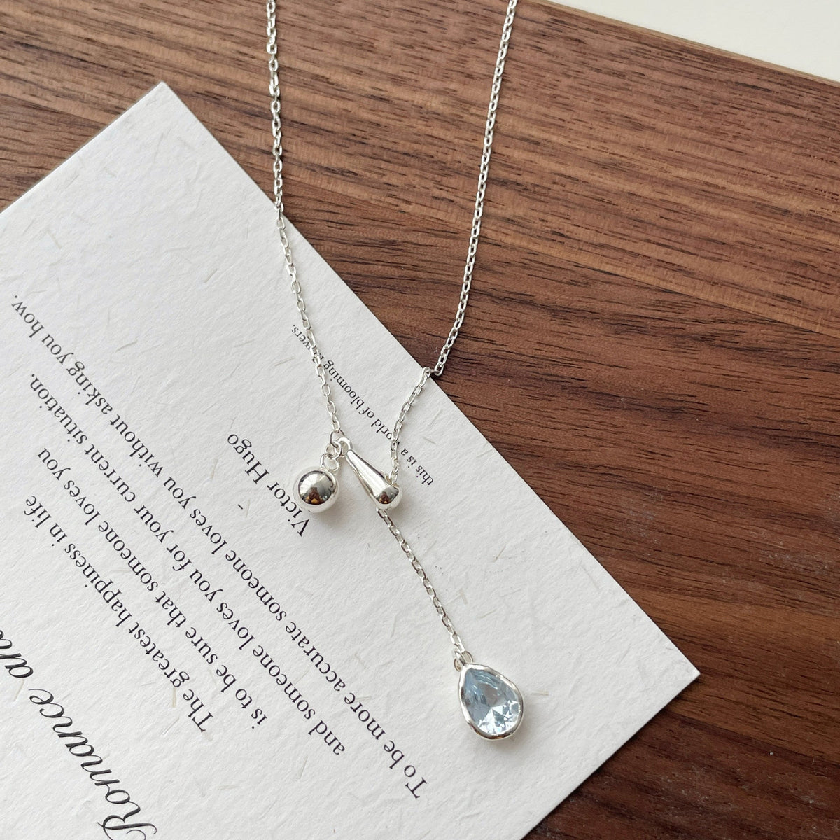 S925 Silver Blue Zirconia Water Drop Pendant Necklace - Silvery