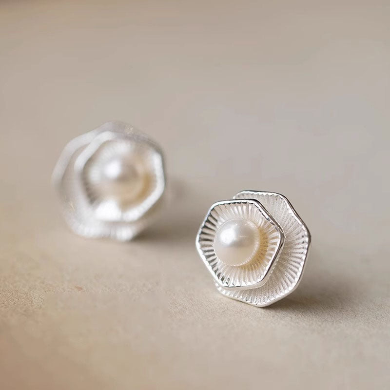 S925 sterling silver freshwater pearl earrings - silvery