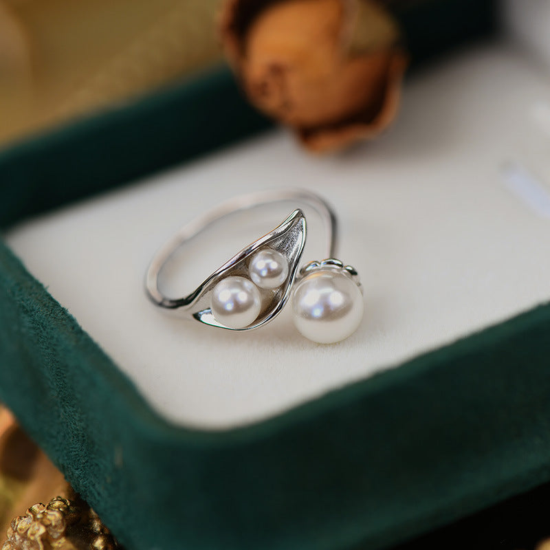 925 sterling silver imitation pearl ring - silvery