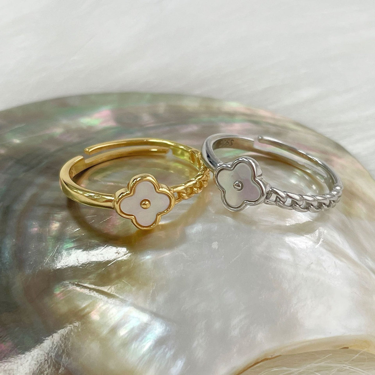 925 sterling silver four-leaf clover ring