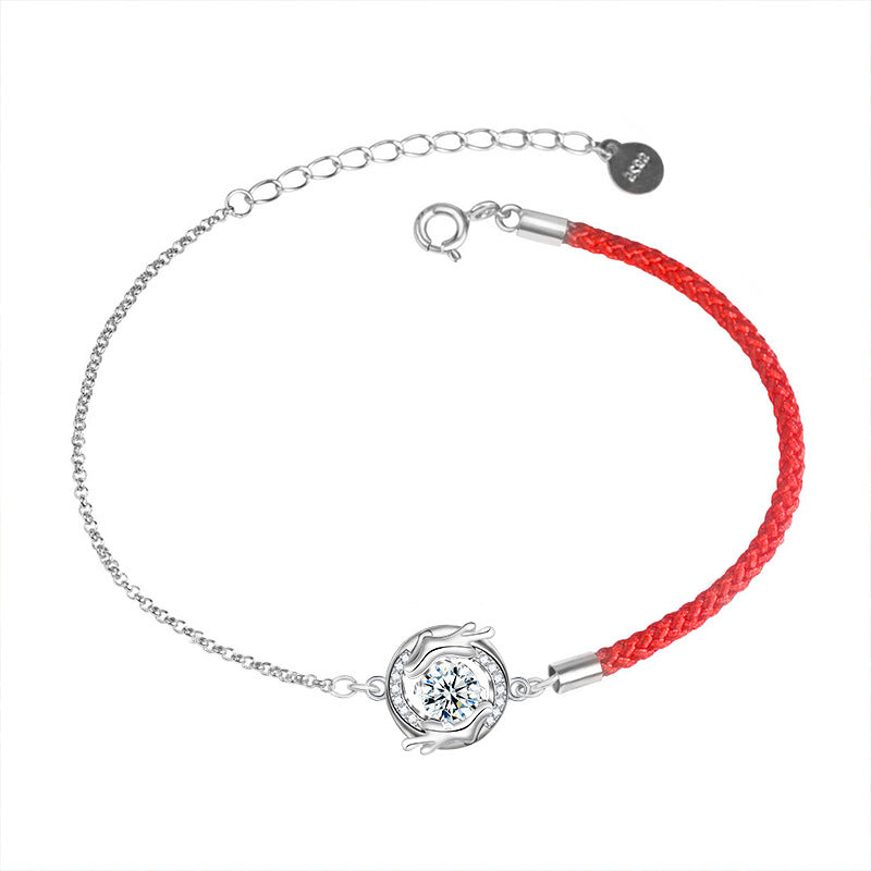 925 Sterling Silver Moissanite Red Rope Dragon Year Bracelet
