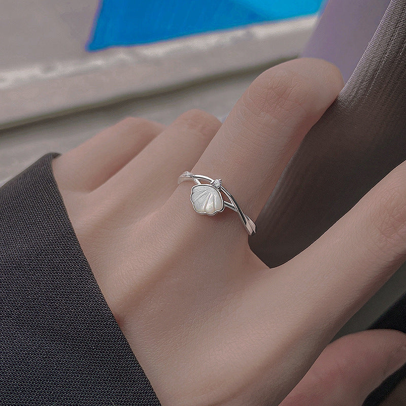 925 sterling silver shell ring - silvery