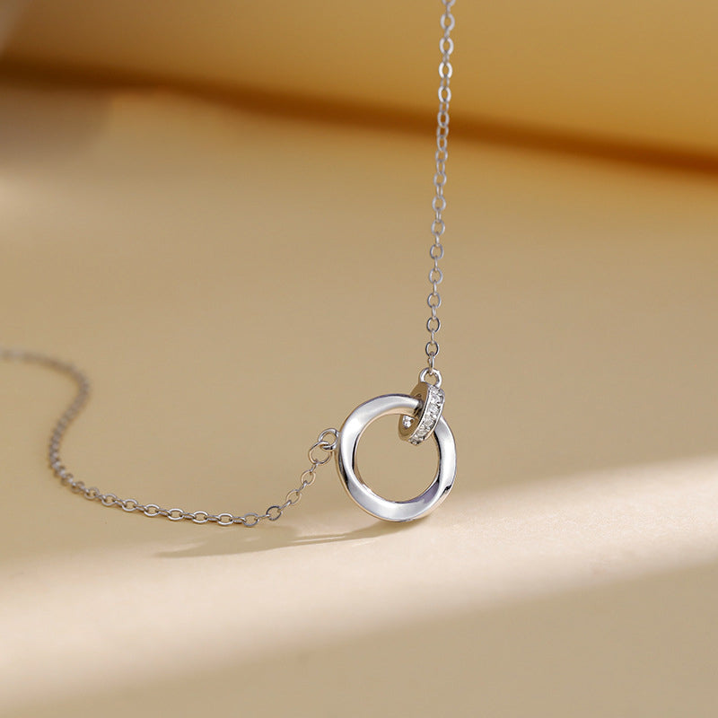 925 pure silver double hoop pendant necklace-silvery