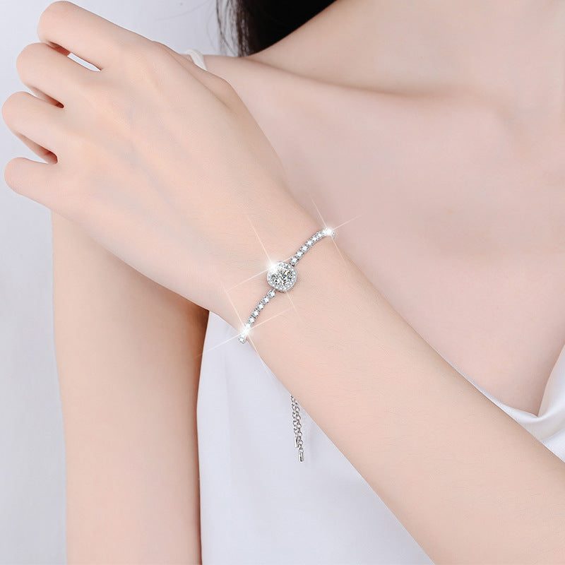 925 Sterling Silver Moissanite Square Bag Bracelet