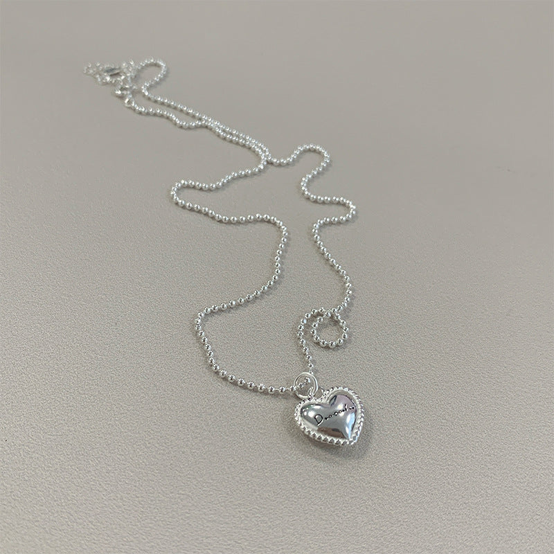 S925 sterling silver heart-shaped pendant necklace - silvery