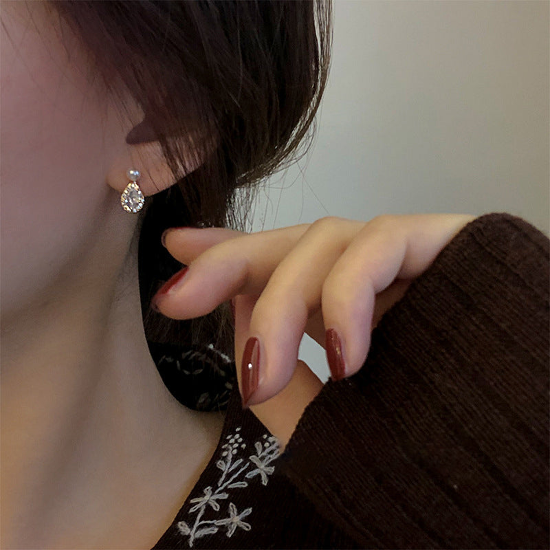 S925 pure silver sparkling zirconium droplet shaped earrings
