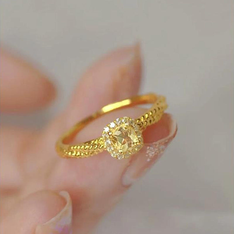 925 sterling silver sparkling zirconium ring - golden