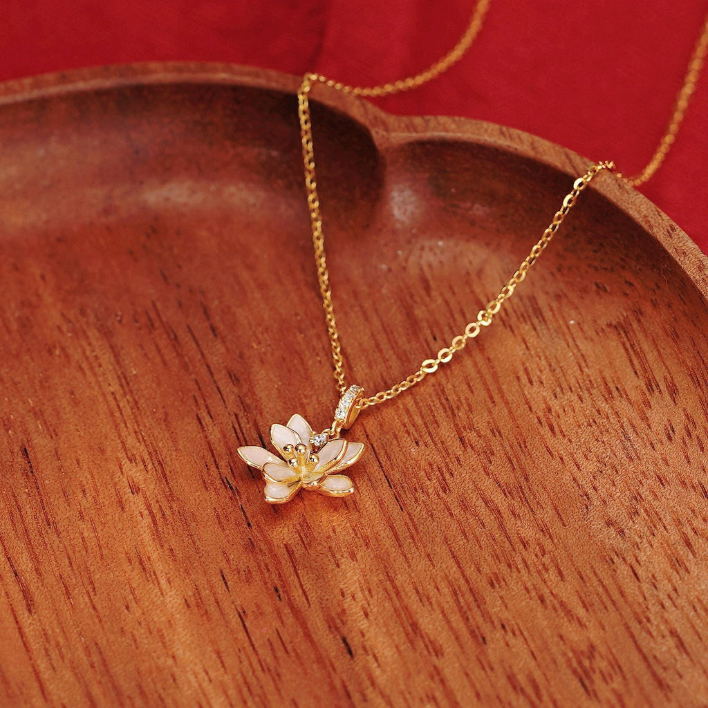 925 sterling silver lotus pendant necklace - golden
