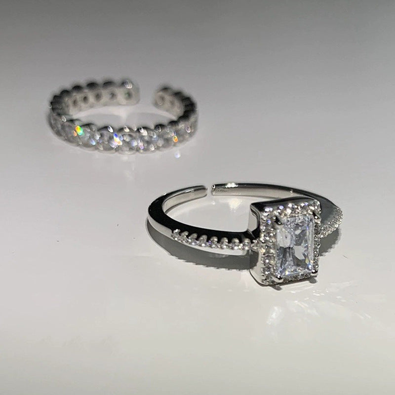 925 sterling silver zircon inlaid open ring - silvery