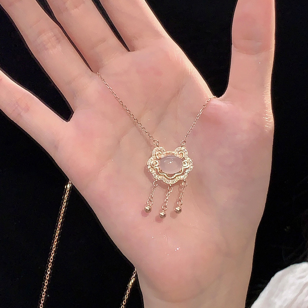 925 sterling silver chalcedony necklace - rose golden