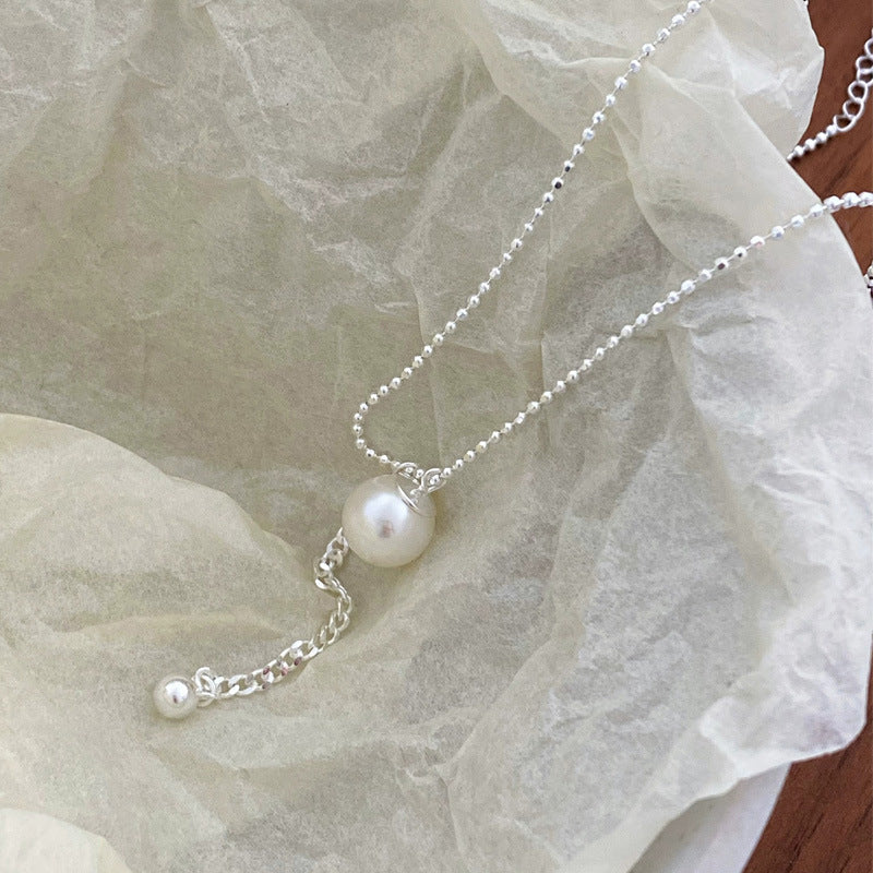 S925 Pure Silver Pearl Pendant Necklace - Silvery