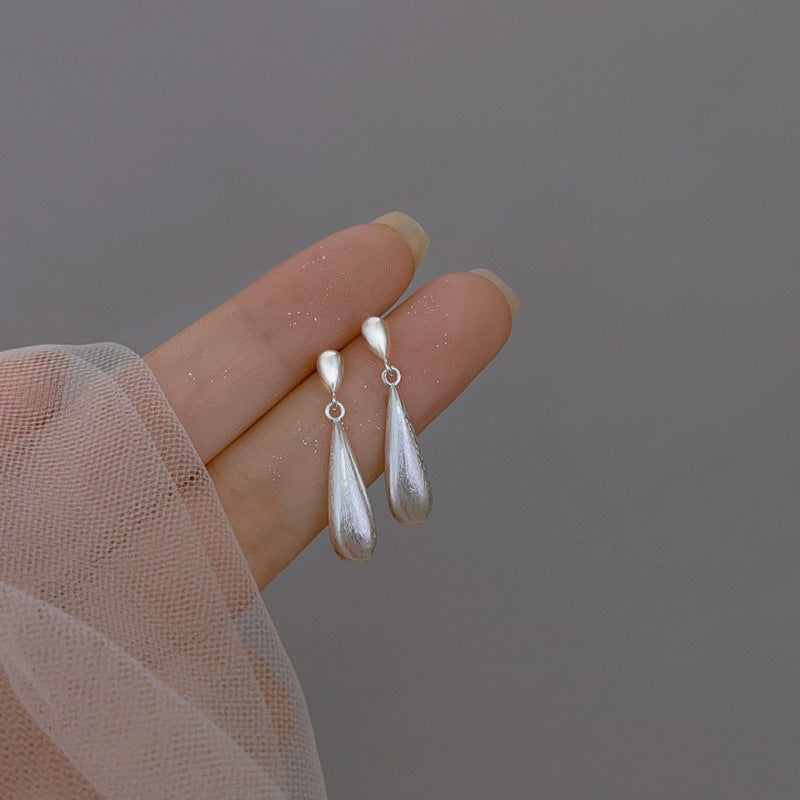925 sterling silver water droplet long earrings - silvery