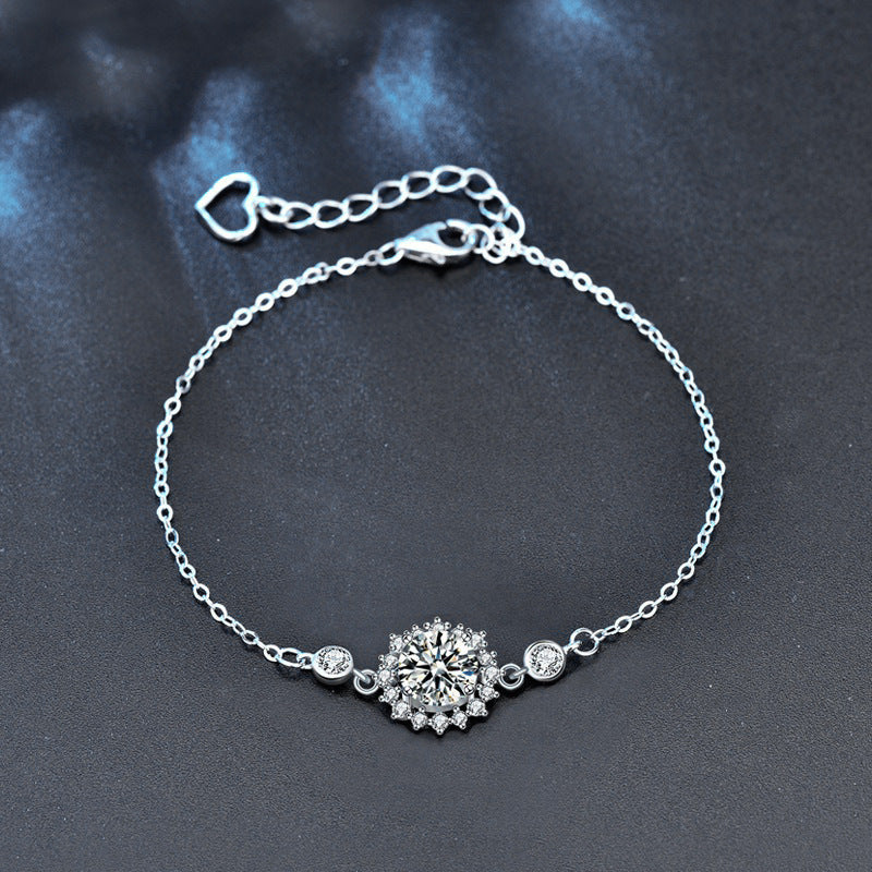 925 Sterling Silver Moissanite Sunflower Bracelet