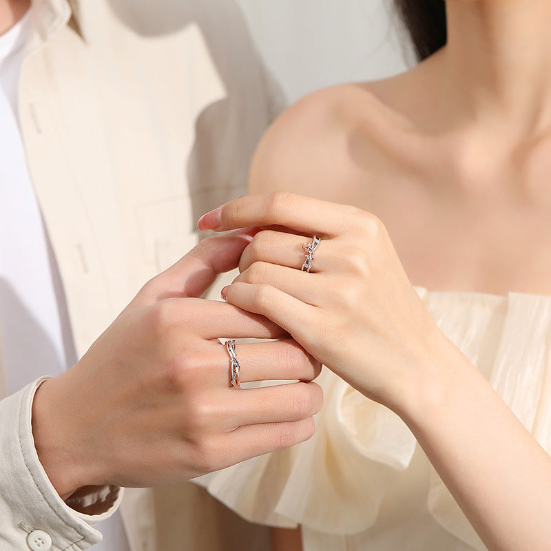 999 Silver Rose Couple Ring