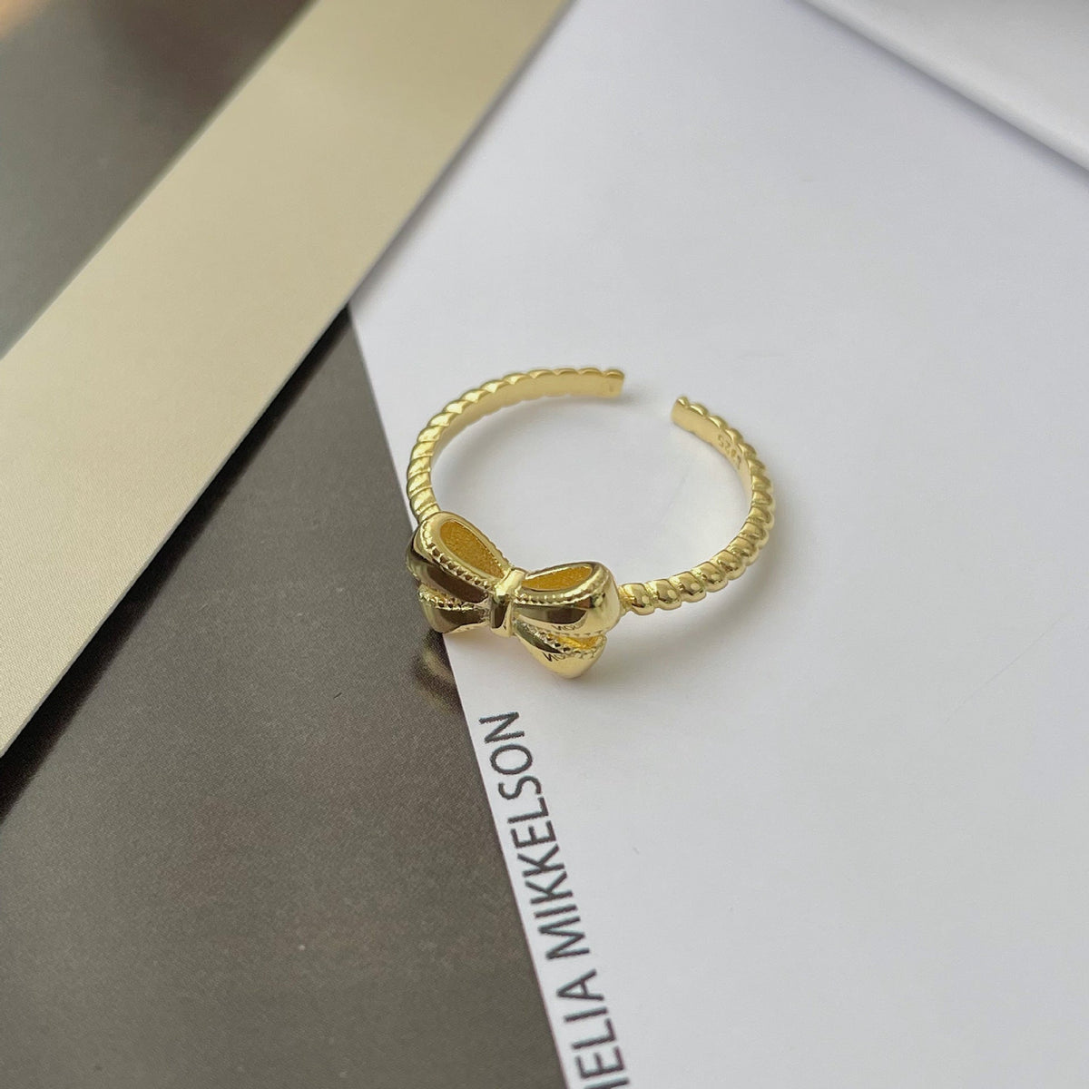 925 sterling silver bowknot opening ring