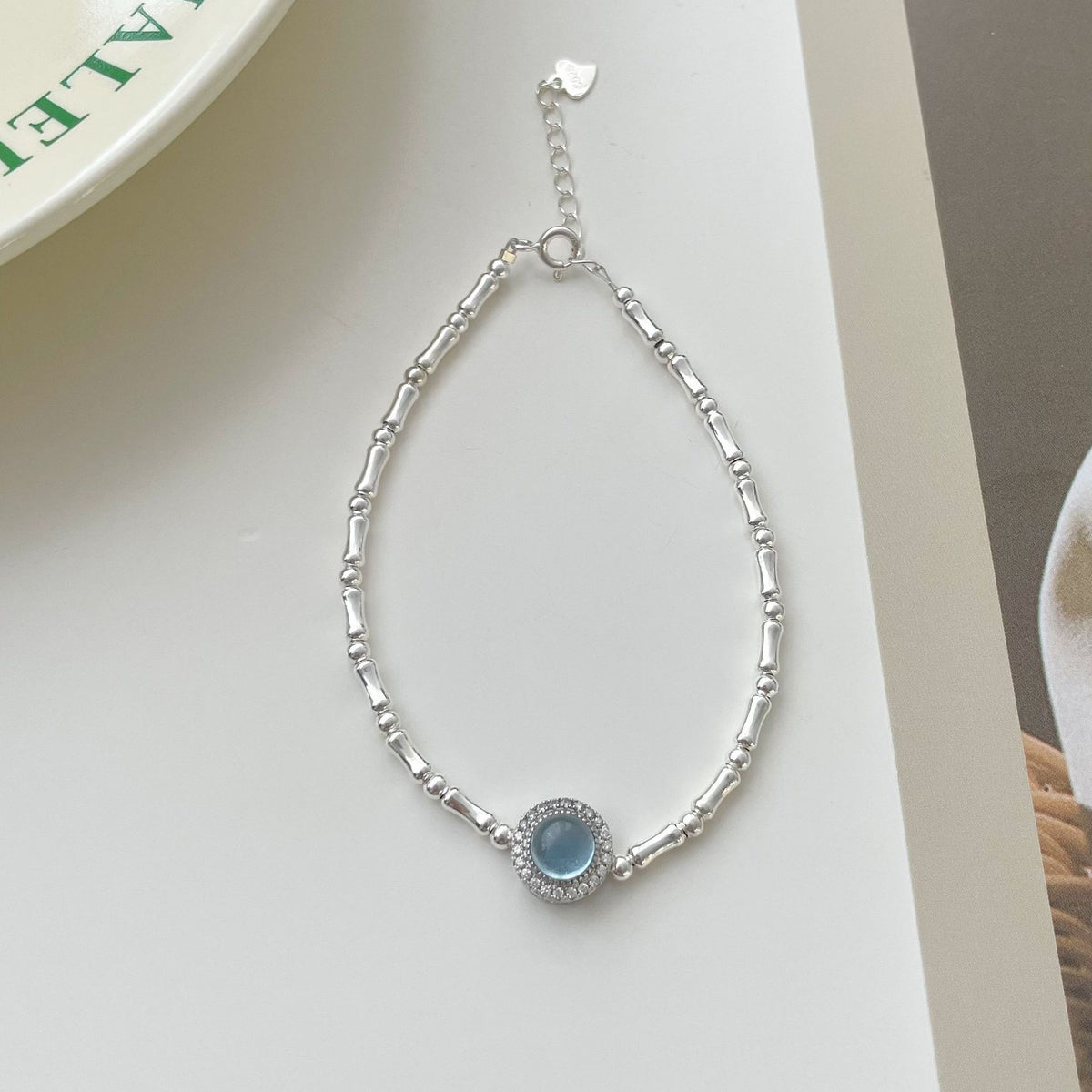 925 sterling silver aquamarine bracelet - silvery