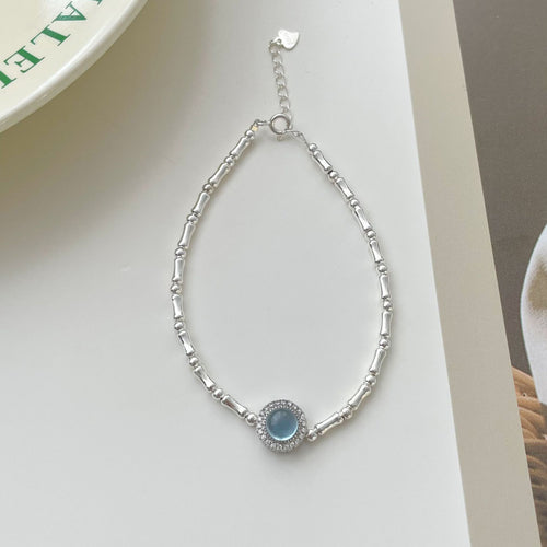 925 sterling silver aquamarine bracelet - silvery