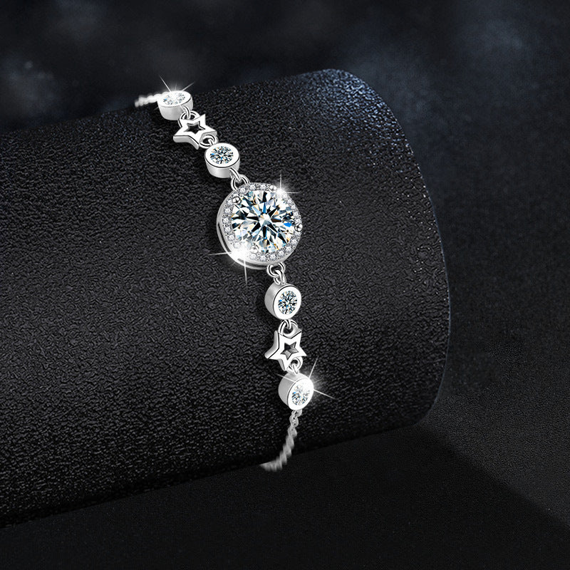 925 Sterling Silver Moissanite Round Star Bracelet