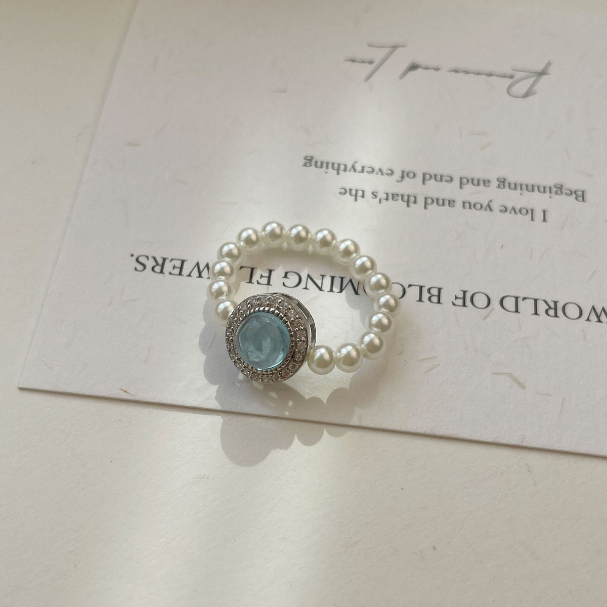 925 sterling silver pearl elastic rope ring
