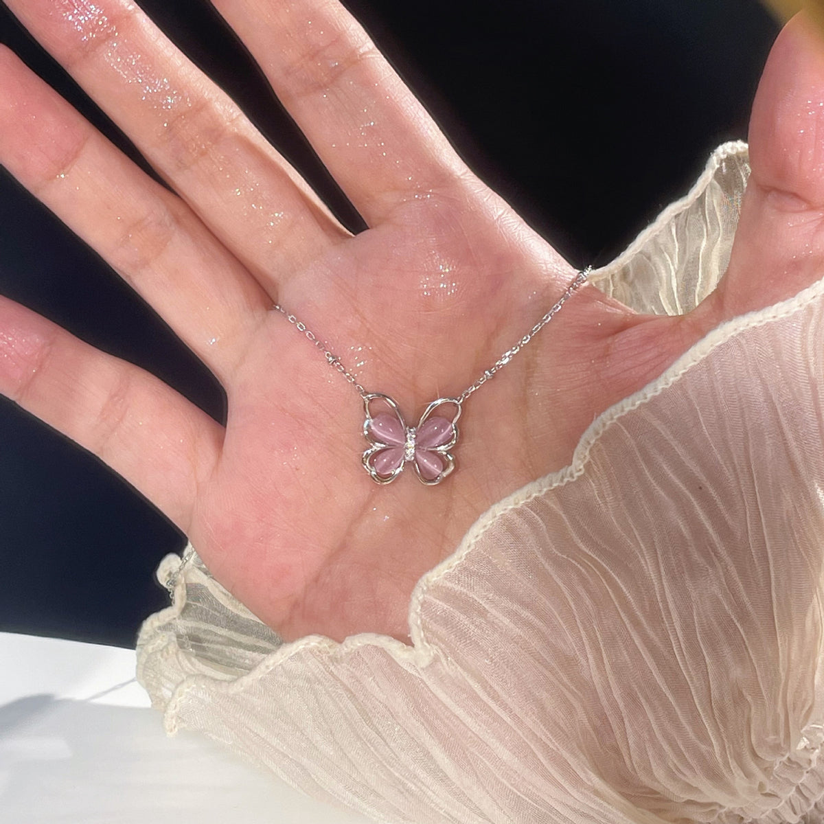 925 sterling silver butterfly shaped pendant necklace - silvery