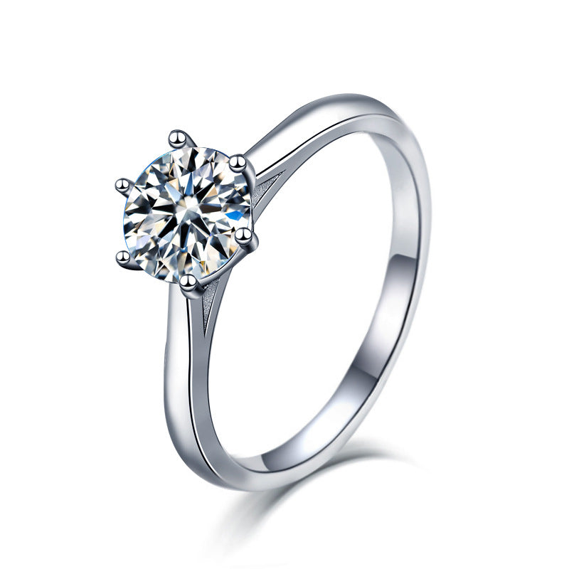 925 Sterling Silver Moissanite Six-Prong Ring