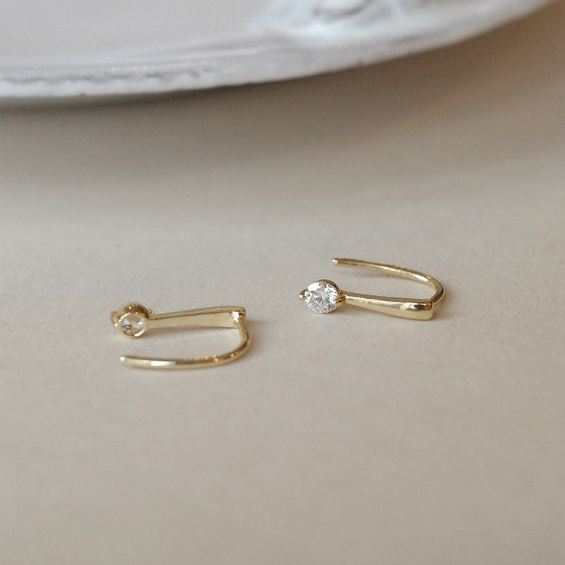 S925 Silver Sparkling Zirconia Earrings - Golden