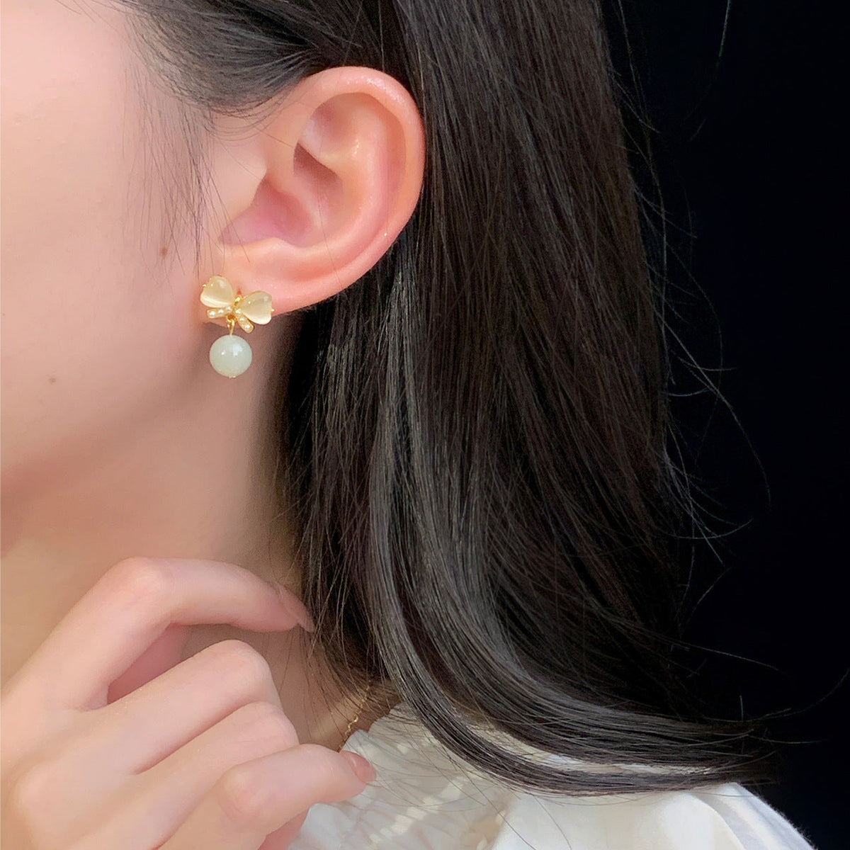 925 sterling silver bowknot earrings - golden