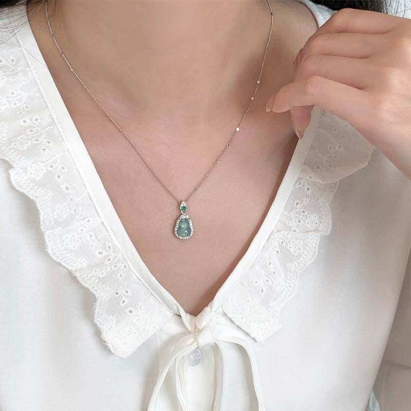 925 sterling silver jade gourd pendant necklace - silvery